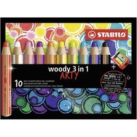 STABILO EO880/10-1-20 Buntstift, Wasserfarbe & Wachsmalkreide - STABILO woody 3 in 1 - ARTY - 10er Pack - mit 10 verschiedenen Farben und Spitzer von Stabilo