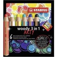 STABILO EO8806-1-20 Buntstift, Wasserfarbe & Wachsmalkreide - STABILO woody 3 in 1 - ARTY - 6er Pack - mit 6 verschiedenen Farben und Spitzer von Stabilo