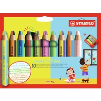 STABILO EO882/10-2 Duo Buntstift, Wasserfarbe & Wachsmalkreide - STABILO woody 3 in 1 duo - zweifarbige Mine - 10er Pack mit Spitzer - mit 10 Stiften und 20 verschiedenen Farben von Stabilo