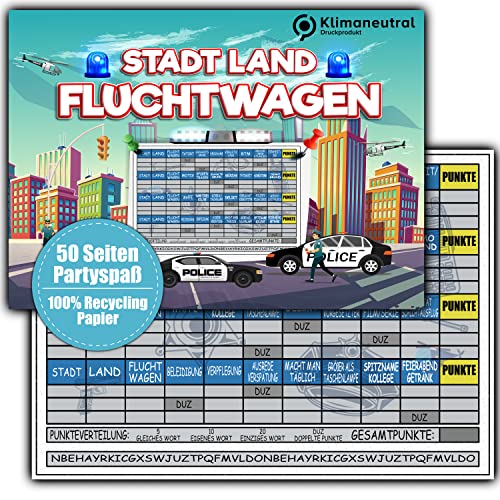 Stadt Land Fluchtwagen Polizei Rätzel Polizei Geschenk 50 Seiten DIN A4 Recycling Papier von Stadt Land Fluchtwagen