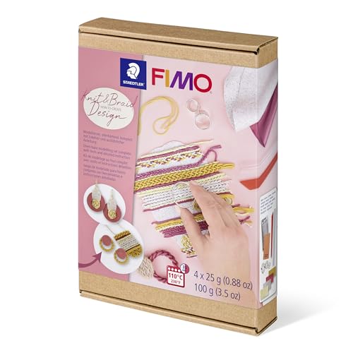 STAEDTLER FIMO 8025 ofenhärtende Modelliermasse, How-to-Create-Set Strick-Design, Kartonbox mit 4 Halbblöcken à 25 g (sortierte Farben), Ausstechformen, Modellierwerkzeug von Staedtler