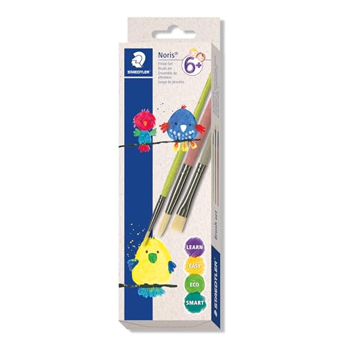 STAEDTLER 989 Synthetik-Pinsel, Pinsel-Set für Schule, Kindergarten und Hobby, Pinselset Noris, 3 ST in Kartonfaltschachtel, 989R-S BK3 von Staedtler