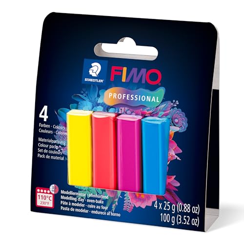 STAEDTLER FIMO Professional 8043-S Ofenhärtende Modelliermasse, Farbset True Colours im Kartonetui mit 4 Halbblöcken à 25 g, 8043-S1 von Staedtler