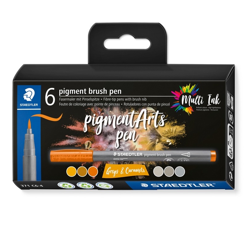 STAEDTLER Brush Pen Pigment 371 Greys & Caramel 6er Set von Staedtler