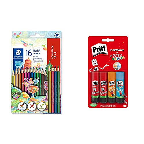 STAEDTLER 187 C12P1 Noris Colour Buntstift Set + Klebestift, sicherer und kinderfreundlicher Kleber 9H PTFCS von Staedtler