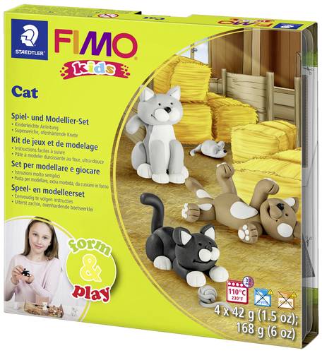 Staedtler FIMO kids 8034 Ofenhärtende Modelliermasse, Set Cat, 8034 16 LY von Staedtler