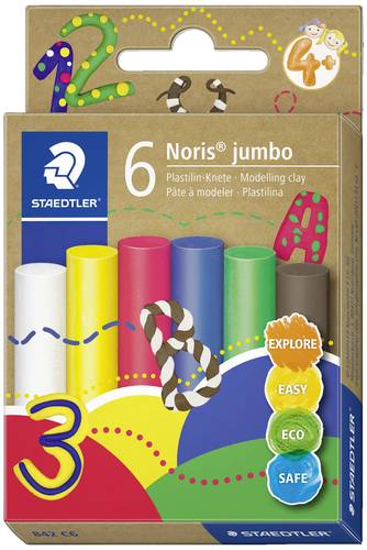 Staedtler Noris jumbo 842 Plastilin-Knete, 6 Knetstangen á 16,6g in sortierten Farben, 842 C6 von Staedtler