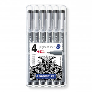 Staedtler Pigment Liner Stift Schwarz 0,05-0,8mm - 6 Stk von Staedtler