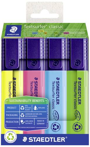 Staedtler Textmarker Textsurfer 364 RC4 farbig sortiert, Gelb, Pink, Blau, Grün 4St. von Staedtler