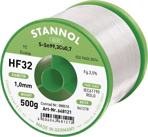 Stannol HF32 3500 Lötzinn, bleifrei Spule Sn99,3Cu0,7 REL0 500g 1mm von Stannol