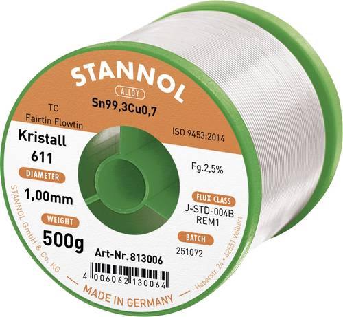 Stannol Kristall 611 Fairtin Lötzinn, bleifrei bleifrei Sn99,3Cu0,7 REM1 von Stannol