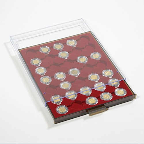 Star Collect Münzbox - 35 Münz-Fächer für 2€ Münzen - samtartige rote Einlage für 26 mm Münzkapseln von Star Collect
