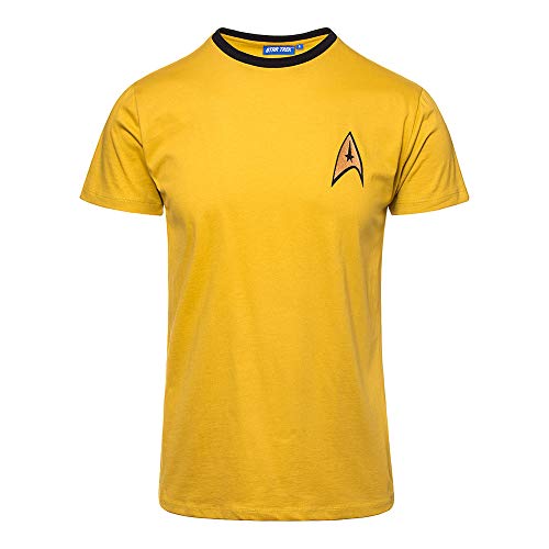 Star Trek Captain Kirk Uniform T-Shirt Raumschiff Trekkie Convention Baumwolle gelb Kostüm Oberteil - XL von Star Trek