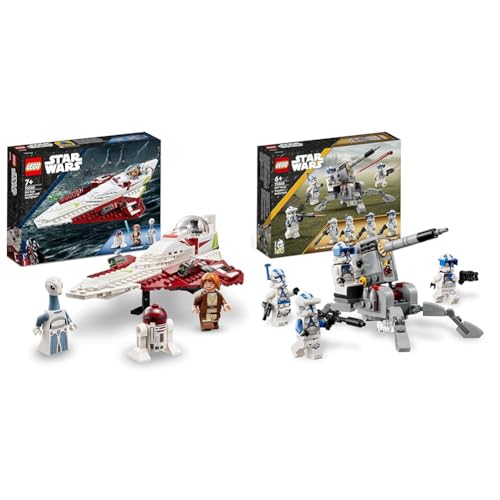 LEGO Star Wars Obi-Wan Kenobis Jedi Starfighter, Spielzeug zum Bauen mit Taun We & Star Wars 501st Clone Troopers Battle Pack Set mit Fahrzeugen und 4 Figuren von Star Wars