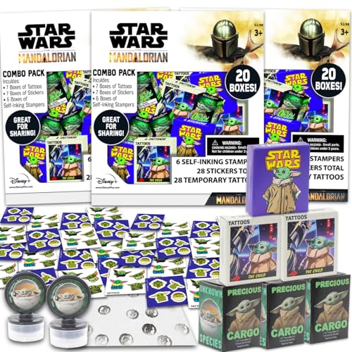 STAR WARS Baby-Yoda-Partygeschenk-Set ~ Paket mit 60 Stück Mandalorianischen Geschenkboxen mit Aufklebern, Tattoos und Stempeln für Kindergeburtstag, Party, Klassenzimmer, Preisboxen von Star Wars