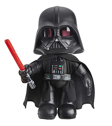 Star Wars HJW21 - Darth Vader Puppe (28 cm) mit Stimmenverzerrer und aufleuchtendem Lichtschwert, Spielzeug für Kinder ab 3 Jahren von Mattel