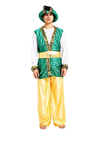 Herren Cosplay Lange Wüste Arabischer Prinz Robe mit Kopftuch und Haarband, Fancy Dubai Chief Kostüm, Outfit (grün, freie Größe) von StarDY