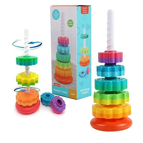 Baby Spinning Toy Rainbow Stacking, Baby Sensory Spin Gears Stacking Rings Toy, Baby Ring Stacker Toy, Montessori Plugging Toys BPA Free, Early Educational Learning Toys for 12 Months+ (5pcs) von Starnearby