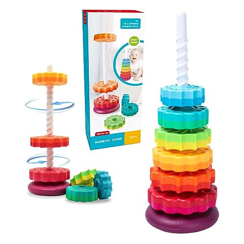 Baby Spinning Toy Rainbow Stacking, Baby Sensory Spin Gears Stacking Rings Toy, Baby Ring Stacker Toy, Montessori Plugging Toys BPA Free, Early Educational Learning Toys for 12 Months+ (6pcs) von Starnearby