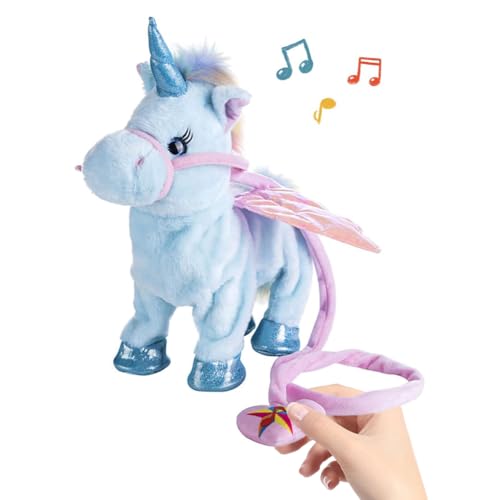 Starnearby Einhorn Spielzeug mit Leine, Elektrisches Einhorn Kuscheltier der Singendes und Läuft, Kinder Interaktives Elektronisches Haustier, Einhorn Geschenke für Mädchen 3 4 5 6 Jahre (Blau) von Starnearby