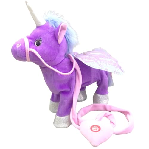 Starnearby Einhorn Spielzeug mit Leine, Elektrisches Einhorn Kuscheltier der Singendes und Läuft, Kinder Interaktives Elektronisches Haustier, Einhorn Geschenke für Mädchen 3 4 5 6 Jahre (Lila) von Starnearby