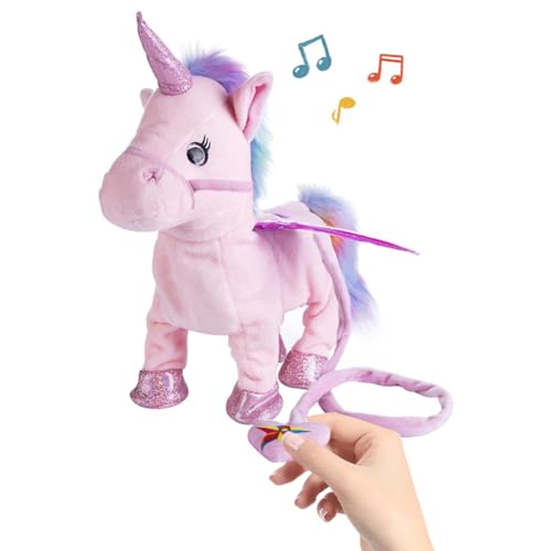 Starnearby Einhorn Spielzeug mit Leine, Elektrisches Einhorn Kuscheltier der Singendes und Läuft, Kinder Interaktives Elektronisches Haustier, Einhorn Geschenke für Mädchen 3 4 5 6 Jahre (Rosa) von Starnearby