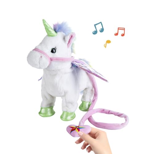 Starnearby Einhorn Spielzeug mit Leine, Elektrisches Einhorn Kuscheltier der Singendes und Läuft, Kinder Interaktives Elektronisches Haustier, Einhorn Geschenke für Mädchen 3 4 5 6 Jahre (Weiß) von Starnearby