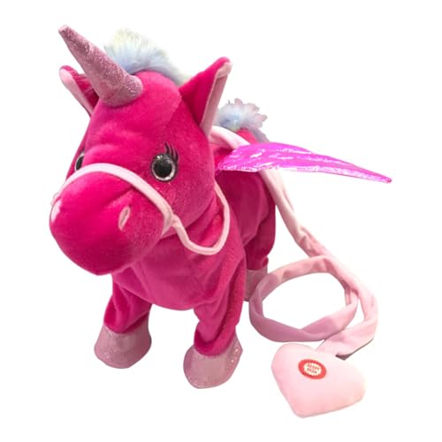 Starnearby Einhorn Spielzeug mit Leine, Elektrisches Einhorn Kuscheltier der Singendes und Läuft, Kinder Interaktives Elektronisches Haustier, Einhorn Geschenke für Mädchen 3 4 5 6 Jahre (Rosenrot) von Starnearby