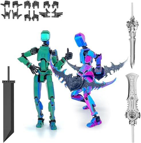 Starnearby T13 Action Figure, 2 Stück Bereits Montiert 13CM 3D Printed Titan 13 Action Figure, Lucky 13 Roboter-Actionfigur mit 5 Waffen und 6 Handschuhen, Actionfiguren Geschenk für Kinder (D) von Starnearby