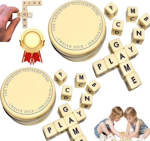 Starnearby Würfelspiel Set mit 12 Buchstaben Würfel, Wortspiel Think Words Spiel, Qless Crossword Solitaire Dice Game, Scrabble Reisespiel Holz Brettspiel für Erwachsene Kinder (Gold 2 Stück) von Starnearby