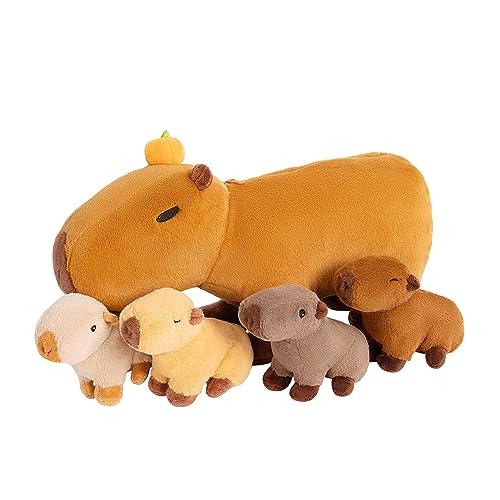 OUOZZZ | Capybara-Plüschtier – Stofftierspielzeug für Kinder – schönes Weiches Stofftier – Gefüllte Capybara-Mutter Bringt 4 Baby-Capybaras mit – Tierspielzeug, Geschenke für Mädchen und Jungen von Starpony