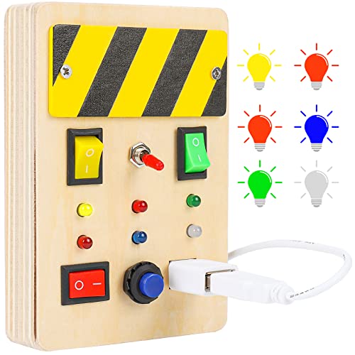 StarryTiger Busy Board, Activity Board Montessori mit Licht & Schalter, Hölzernes Sensorisches Spielzeug Reisespiele, Lernspielzeug für Jungen und Mädch von StarryTiger