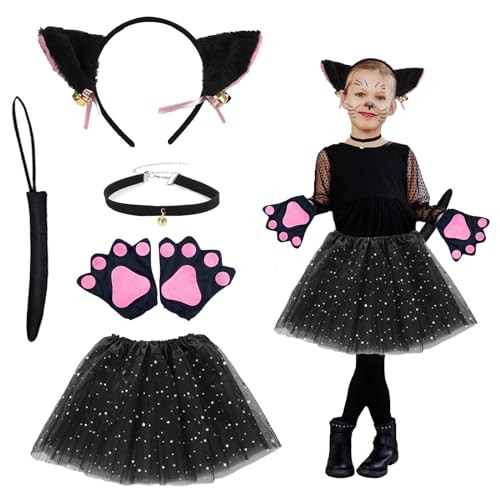 Stars Align Katzenkostüm Kinder, Faschingskostüme Karneval Kostüm Mädchen, Kinder Kostüm für Katzen, Katzen Kostüme für Karneval Fasching Cosplay Party Dekoration Accessoires von Stars Align