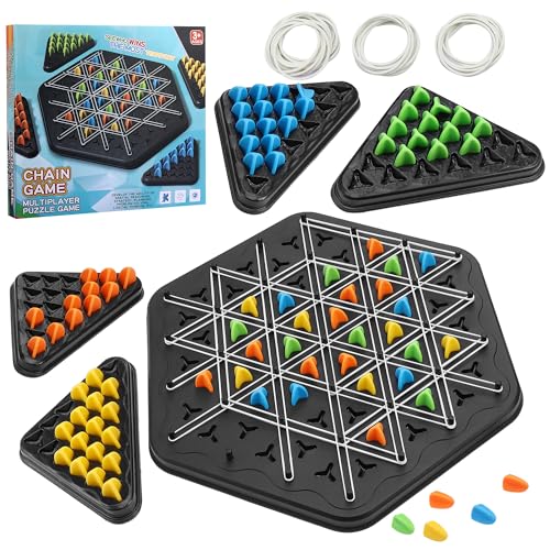 Triggle Spiel Gummibänder, Ketten Dreieck Schachspiel, Knot Logic Spiel, Chain Triangle Chess Game, Spiel mit Gummibändern Dreieck, Kettendreieck Schachspiel 2 bis 4 Spieler für Kinder Familie Party von Starvortex