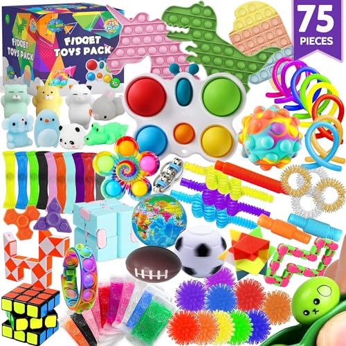 75 Stück Zappeln Spielzeuge für Kinder Partygeschenke Mitgebsel Kindergeburtstag gastgeschenke Klassenzimmer Preise zum Stressabbau Schatztruhe Pop Its Spielzeug für Autisten und ADHS Kleine Geschenke von Stashables