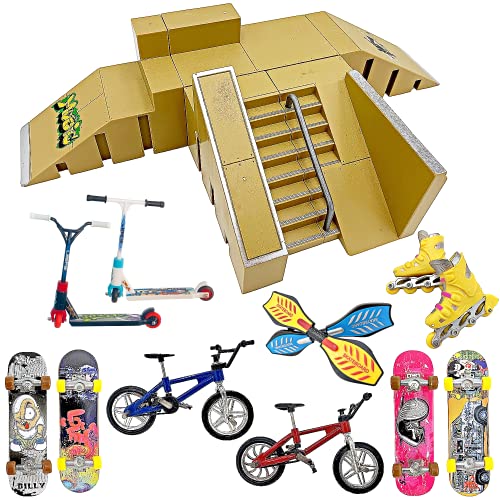 Finger Skateboard Ramp Set, Finger Skatepark Kit 16-teilig, Skate Park Kit inkl. Skateboards, Rampen, Scooter, Skates, and Bikes, Fingerboard Skate, Party Bags for Children's Birthday von Stashables