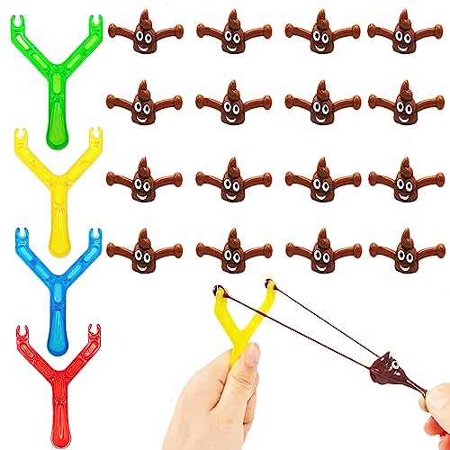 Steemjoey 20 Stück Poop Slingshot Toy, 4 Lustige Schleuder Spielzeug, 16 Gummi Poop Spielzeug Stressabbau für Erwachsene Weihnachten Ostern Party Aktivität Streiche Requisiten (Farbe Zufällig) von Steemjoey