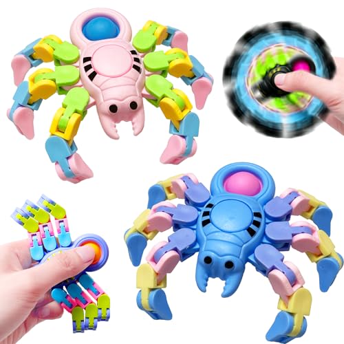 Steemjoey 2PCS Bubble Pop Fidget Toy, Fingertip Toy, Transformable Chain Spinnen Sensorisches Stressabbau Spielzeug Pop Partygeschenke Geschenktüte Füller für Kinder Erwachsene (Zufällige Farbe) von Steemjoey