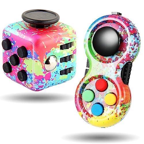 Steemjoey 2Pcs Anti-Stress Würfel Spielzeug, Fidget Toy Cube, Fidget Pad Controller zum Stressaubbau bei Nervösität für ADD, ADHS, Autismus, Teenager, Kinder, Erwachsene (Farbe) von Steemjoey