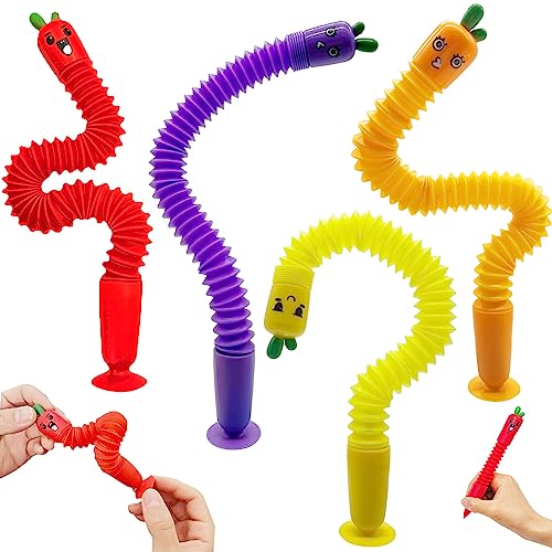 Steemjoey 4 Stück Teleskop Saugnapf Spielzeug, Pop Röhren Sensorik Spielzeug, Telescopic Suction Cup Karotte Toy, Lustiges Pädagogisches Stressabbau Spielzeug für Kinder und Erwachsene von Steemjoey