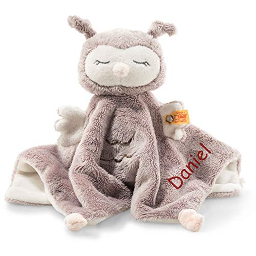 STEIFF Soft Cuddly Friends Ollie Eule Schmusetuch mit Namen Bestickt, Baby & Kleinkinder Spielkamerad & Einschlafhilfe, Kuscheltuch Schnuffeltuch Geschenkidee personalisiert von Steiff bestickt by LALALO