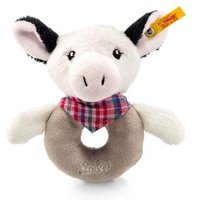 STEIFF 241048 Happy Farm Cowaloo Kuh Greifring mit Rassel 12 cm weiß von Steiff