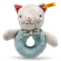 STEIFF 241116 Blossom Babies Katze Greifring mit Rassel 12 cm grau/petrol von Steiff