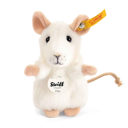 Steiff 056215 10 Weiss aufwartend Tier Pilla Maus, 10 cm, Weiß von Steiff