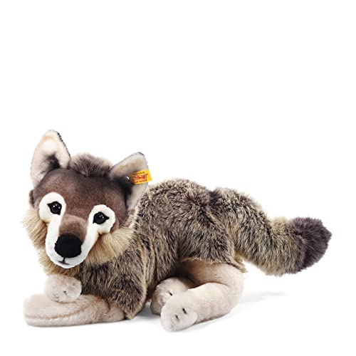 Steiff Snorry Schlenker Wolf - 40 cm - Kuscheltier für Kinder - Plüschtier - weich & waschbar - grau/braun (069284) von Steiff