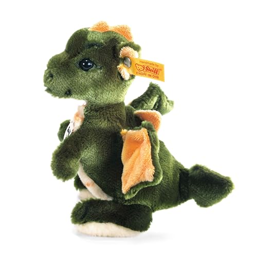 Steiff Raudi Drachenjunge - 17 cm - Kuscheltier für Kinder - Plüsch Drache stehend - weich & waschbar - grün / orange (015076), Khaki von Steiff