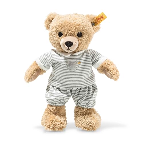 Steiff Kuscheltier Schlaf-gut-Bär, Süßes Stofftier, Jungen, Mädchen & Babys ab 0 Monaten, Soft Cuddly Friends, Plüschtier 25 cm, Hellgrau, 239908 von Steiff