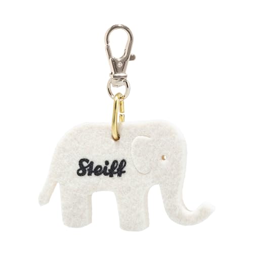 Steiff Anhänger Filz Elefaentle 12 cm, Filz Schlüsselanhänger, Anhänger Elefant, aus 100% Baumwolle, Kuscheltier-Anhänger mit Schlüsselring, Weiß von Steiff