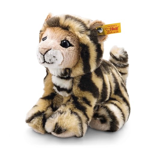 Steiff Billy Tiger - 20 cm - Plüschtiger sitzend - Kuscheltier für Kinder - weich & waschbar - getigert (084102) von Steiff