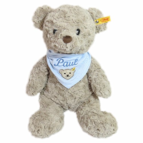 Steiff Honey Teddybär mit Wunschnamen auf Steiff Collection Halstuch hellblau bestickt 38 cm 113437 Soft Cuddly Friends von Steiff